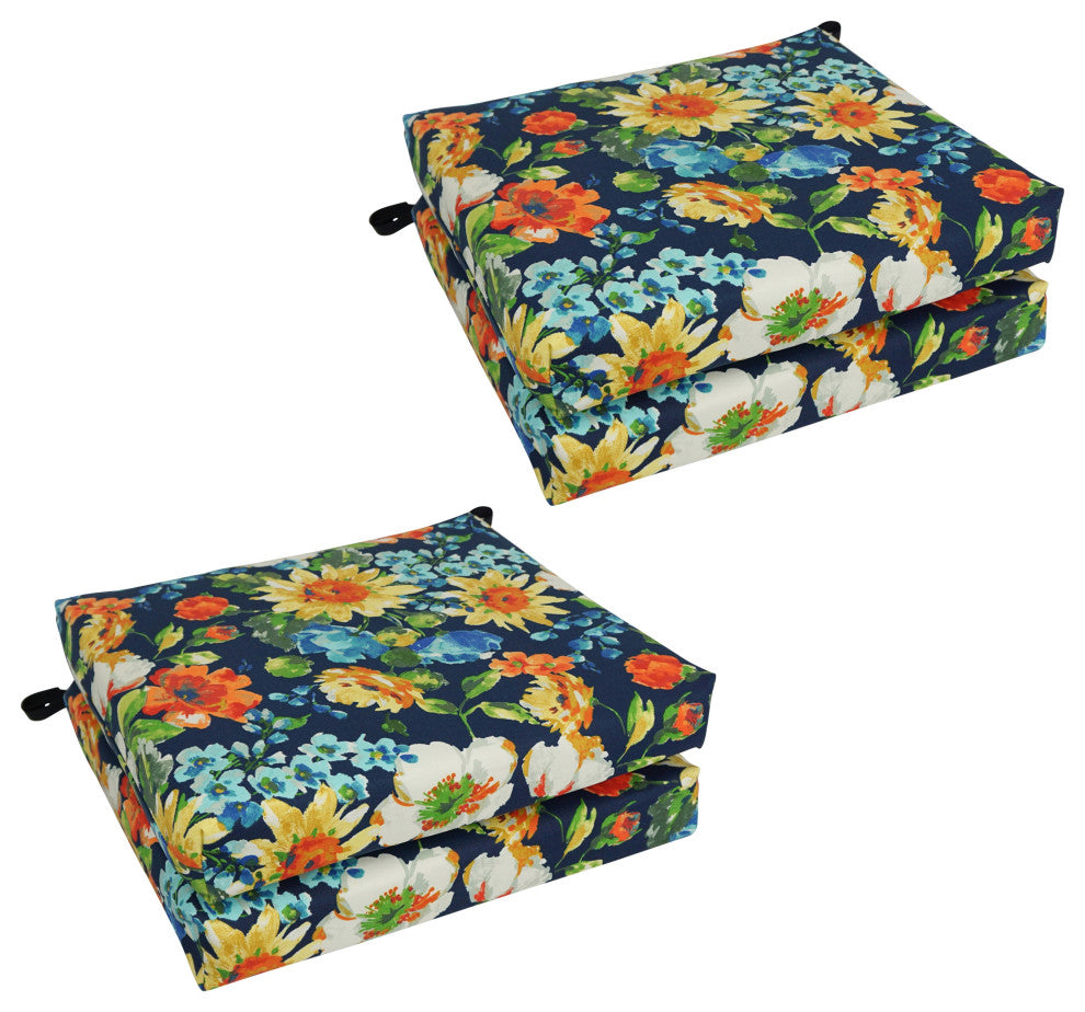 20"X19" Patterned Outdoor Chair Cushions, Set of 4, Alfinia Fresco Caspian