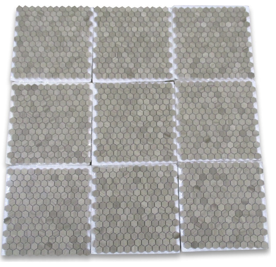 1" Hexagon Athens Grey Marble Tile Haisa Dark Mosaic Polished, 1 sheet