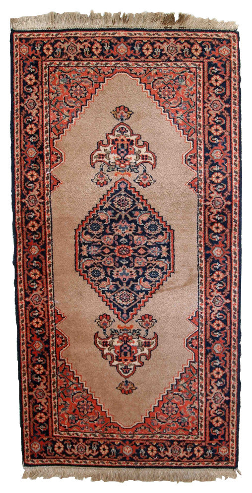 Handmade Vintage Indo-Tabriz Rug, 1.9'x3.9', 60cmx118cm 1960s