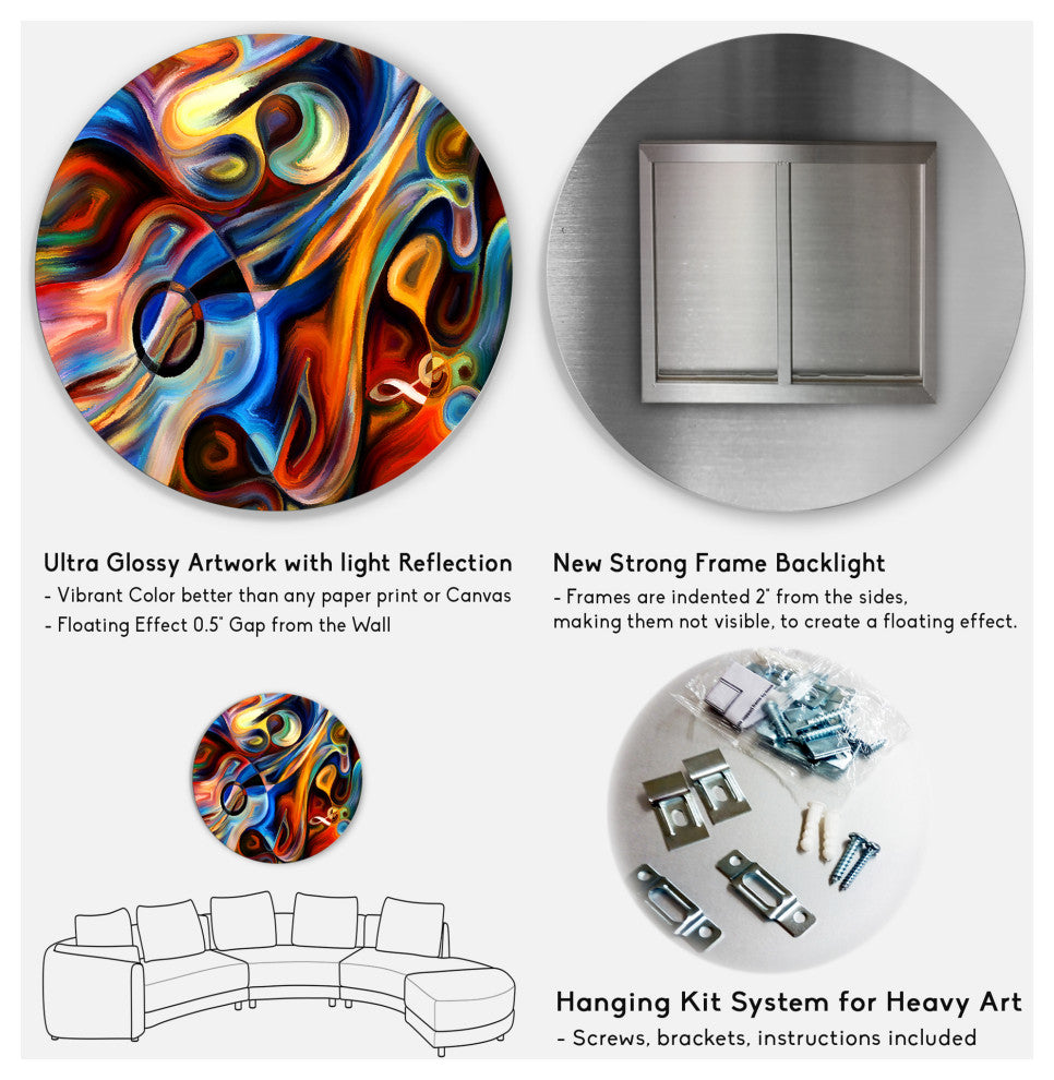 Designart 'Abstract Music and Rhythm' Abstract Glossy Circle Metal Wall Art, Dis