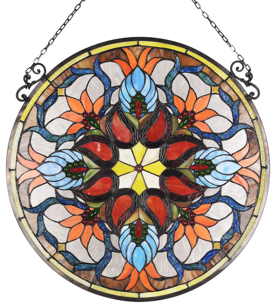 CHLOE-Lighting KYLIE Victorian Tiffany-glass Window Panel 24" Wide