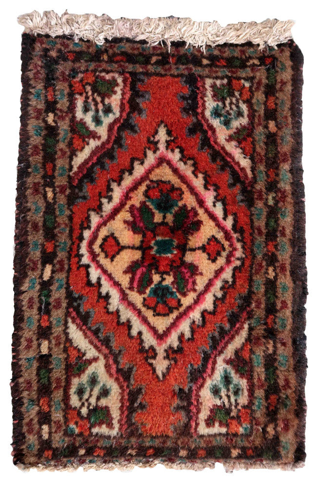 Handmade Vintage Persian Hamadan Mat 1.1'x1.7', 35cmx53cm, 1970s
