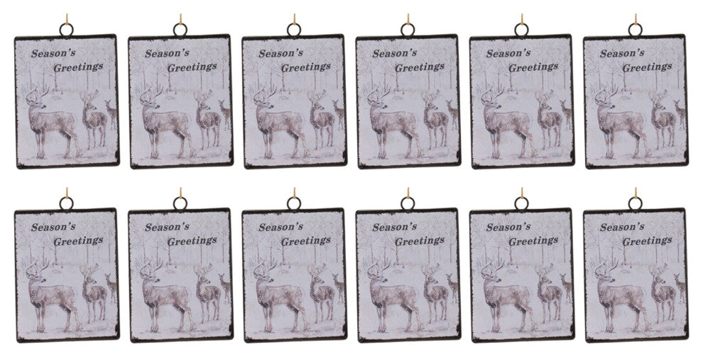Glass Seasons Greetings Deer Ornament, Set of 12