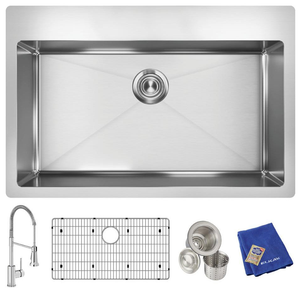 Elkay Crosstown 18 Gauge Stainless Steel Sink Kit with Faucet