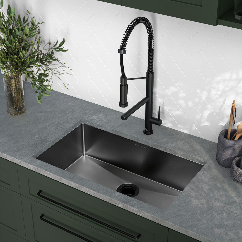 Rivage 30"x18" Stainless Steel, Single Basin, Undermount Kitchen Sink, Black