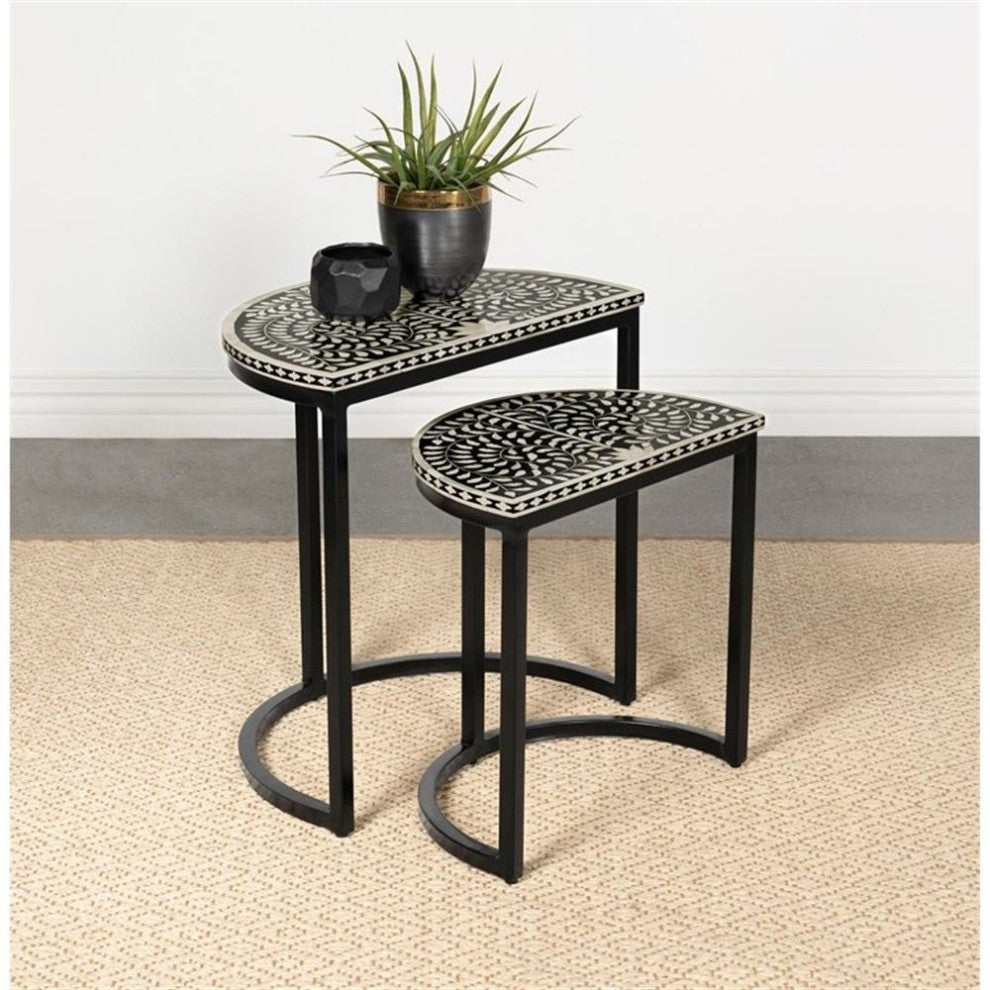 Coaster Zakiya 2-piece Metal Demilune Nesting Table Black and White