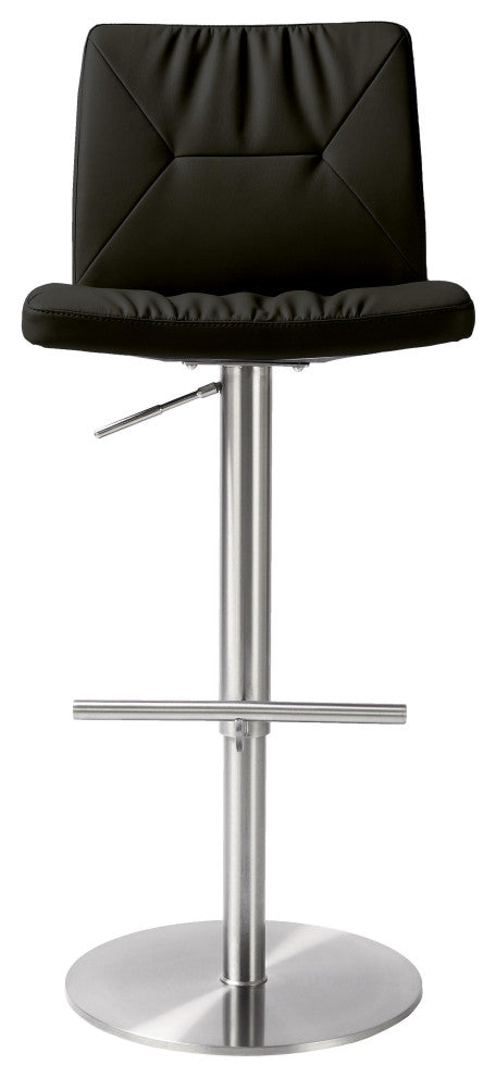 Paddy Black Vegan Leather on Silver Adjustable Stool