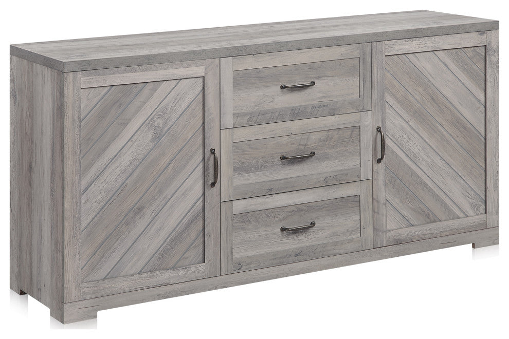 Sideboard, Console Table Or Buffet With Three Drawers & Four Shelves, Gray Wash