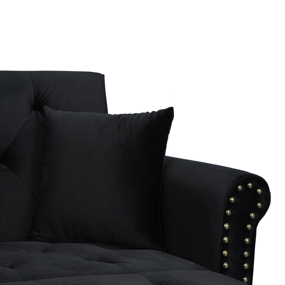 Modern Velvet Fabric Recliner Sleeper Chaise Lounge - Futon Sleeper Chair, Black