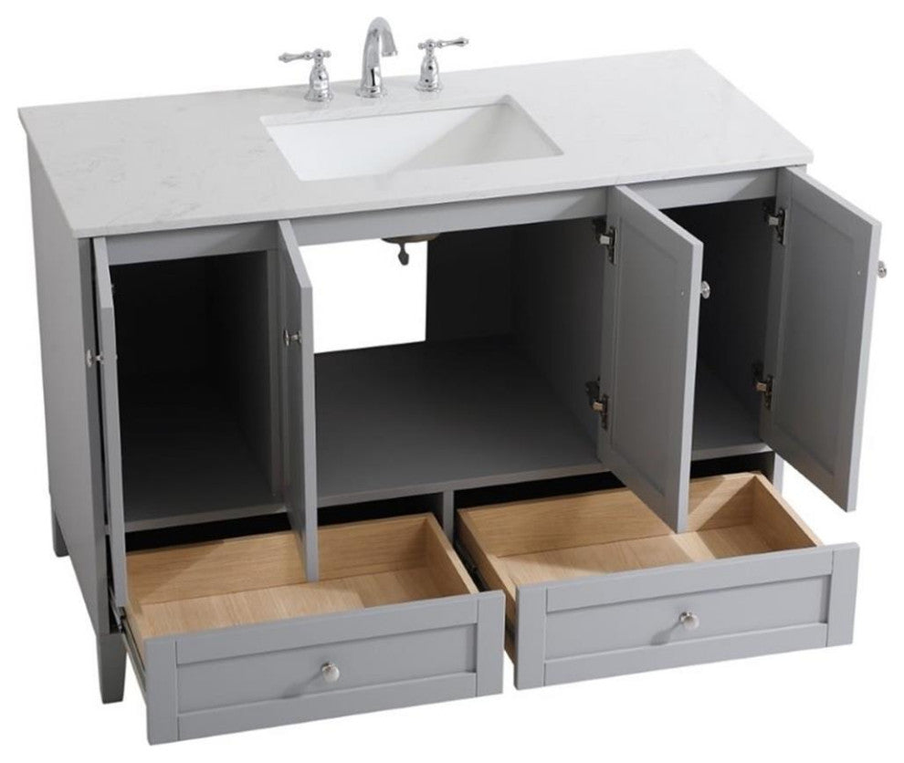 Elegant Decor Sommerville 48" Single Quartz Top Bathroom Vanity in Gray