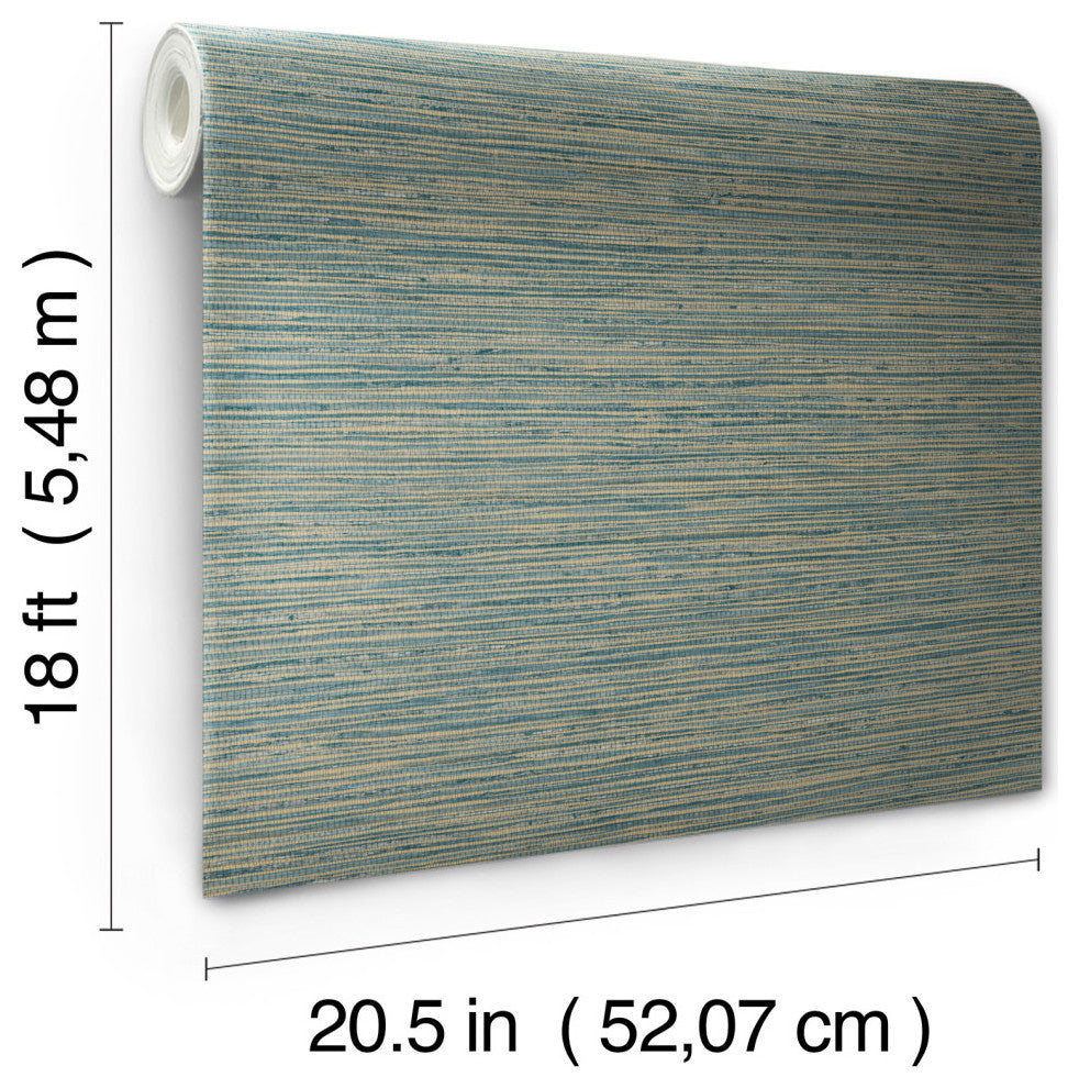 Teal Dimensional Grasscloth Peel and Stick Wallpaper