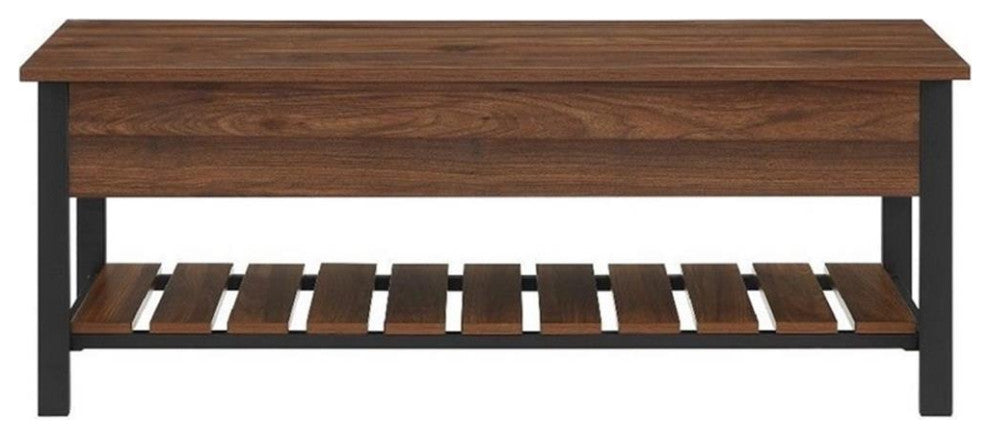 Pemberly Row 48" Modern Farmhouse Wooden Storage Bench in Dark Walnut