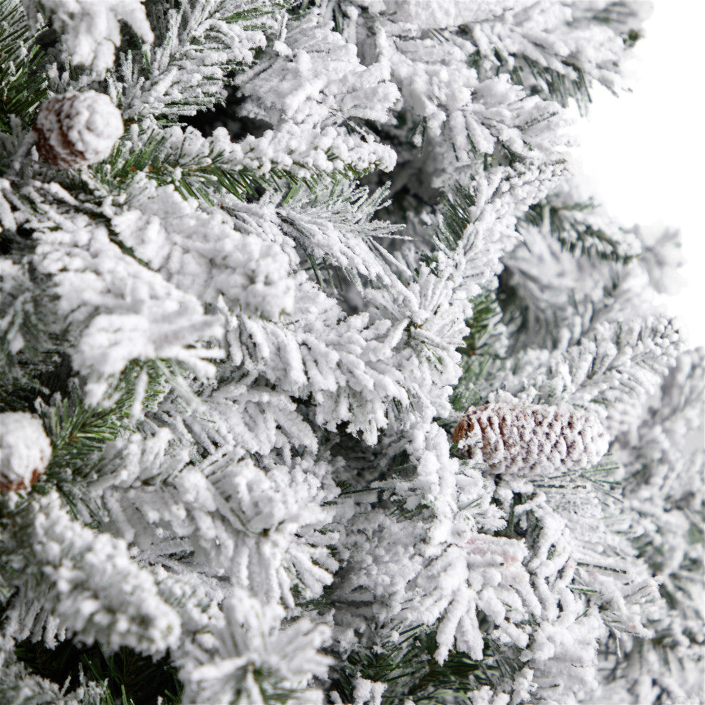 10' Flocked White River Mountain Pine Artificial Christmas Tree With Pinecones