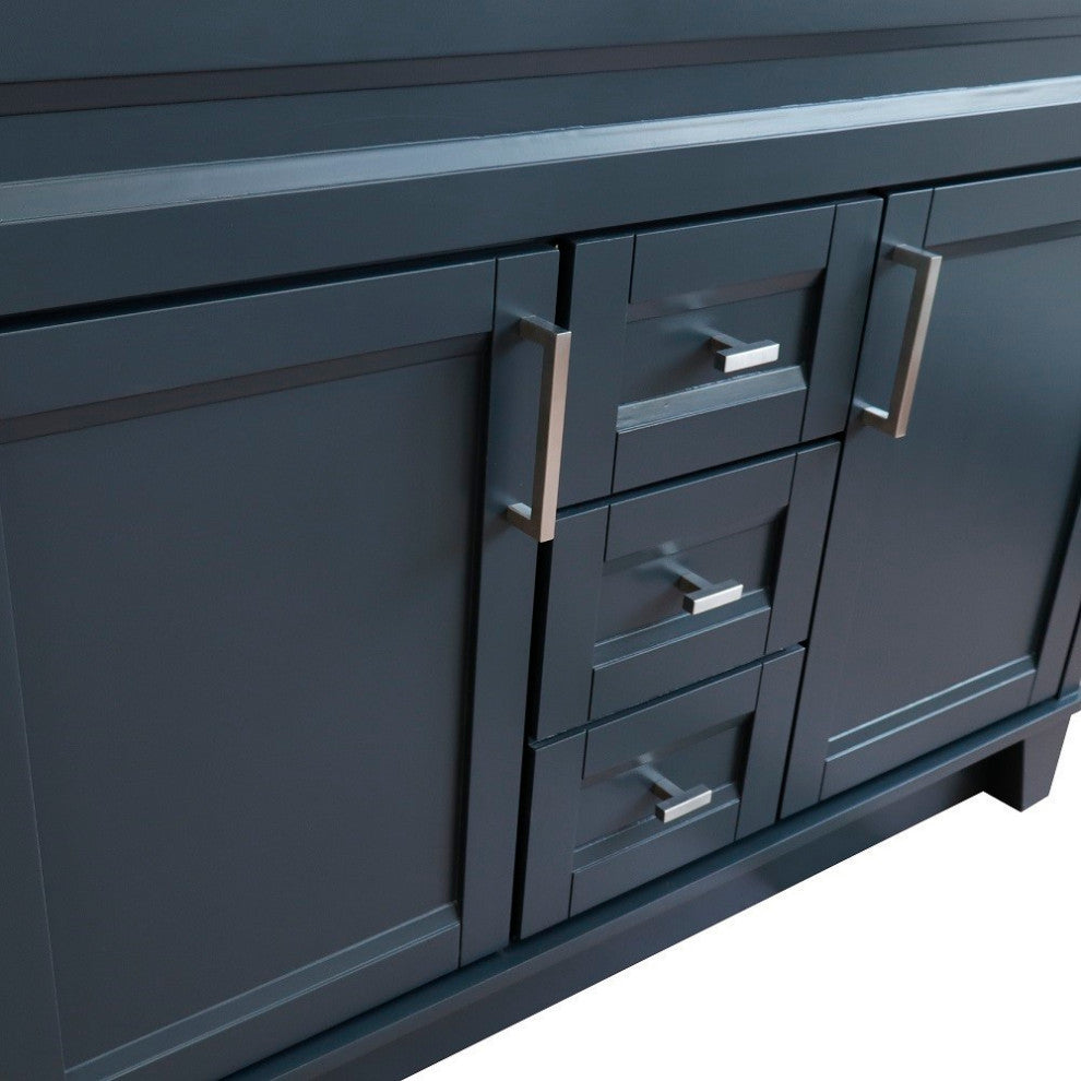 48" Double Sink Vanity, Dark Gray Finish With Gray Granite And Rectangle Sink