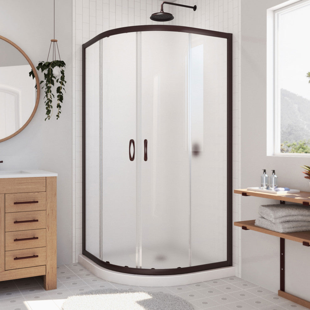 Prime 36x74 3/4 Frosted Glass Sliding Shower Enclosure Oil Rubbed Bronze, White