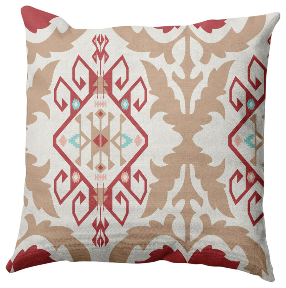 Bombay Medallion Decorative Throw Pillow, Ligonberry Red, 18"x18"