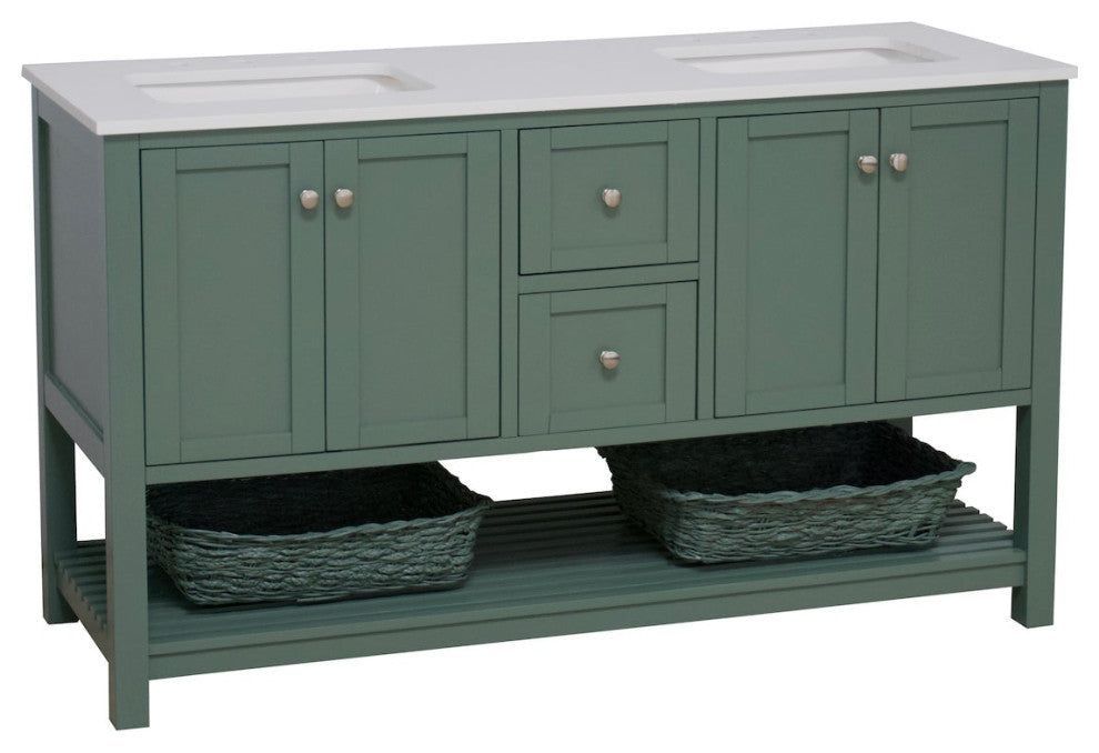 Lakeshore 60" Double Bathroom Vanity, Sage Green, Engineered White