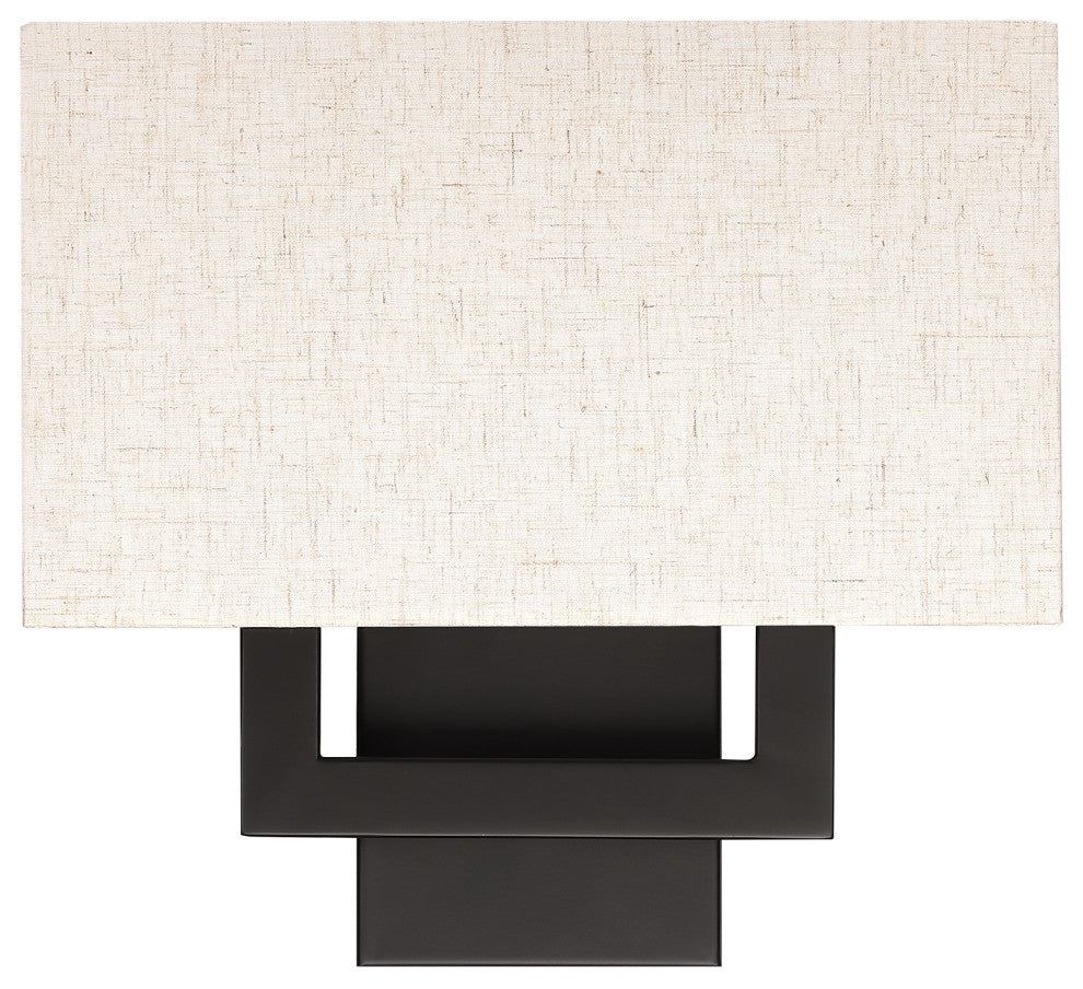 Wall Sconce Light, Dark Bronze With Oatmeal Shade, 13.25" With 2 Sockets