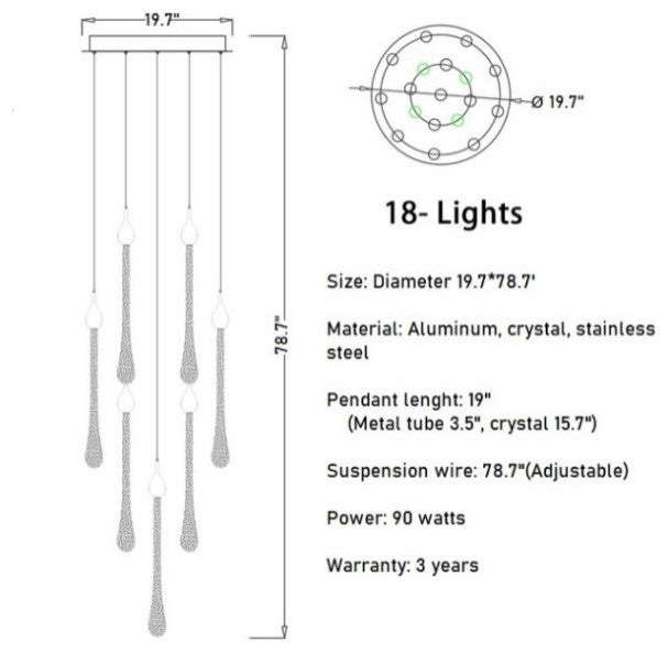 Luxury modern crystal chandelier for staircase, living space, bathroom., 18 Lights