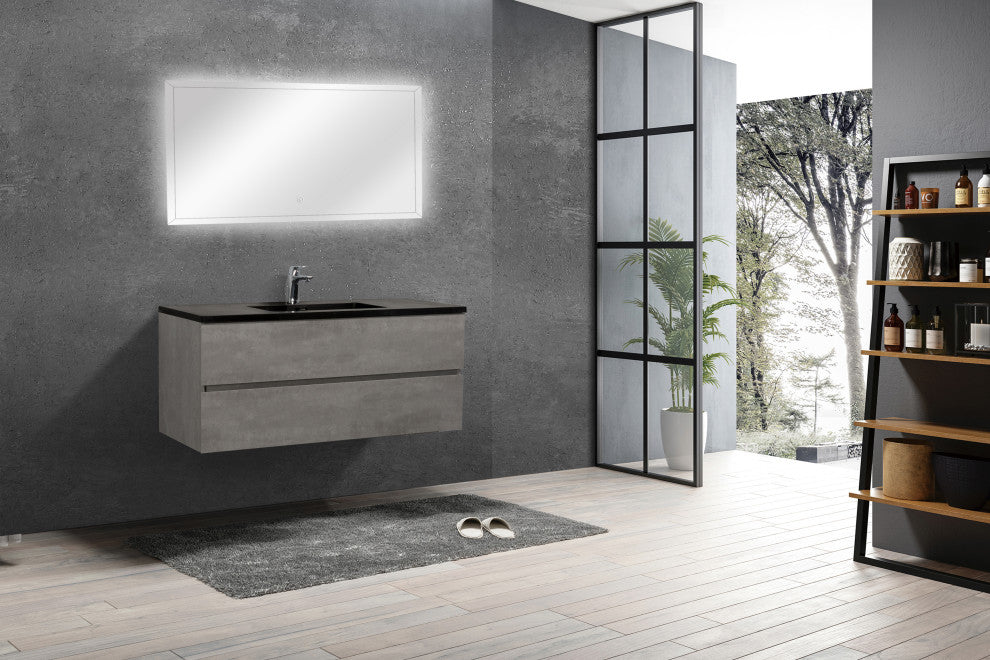 Alma-Edi Cement Grey Wall Mounte Vanity With Black Sink, 48"