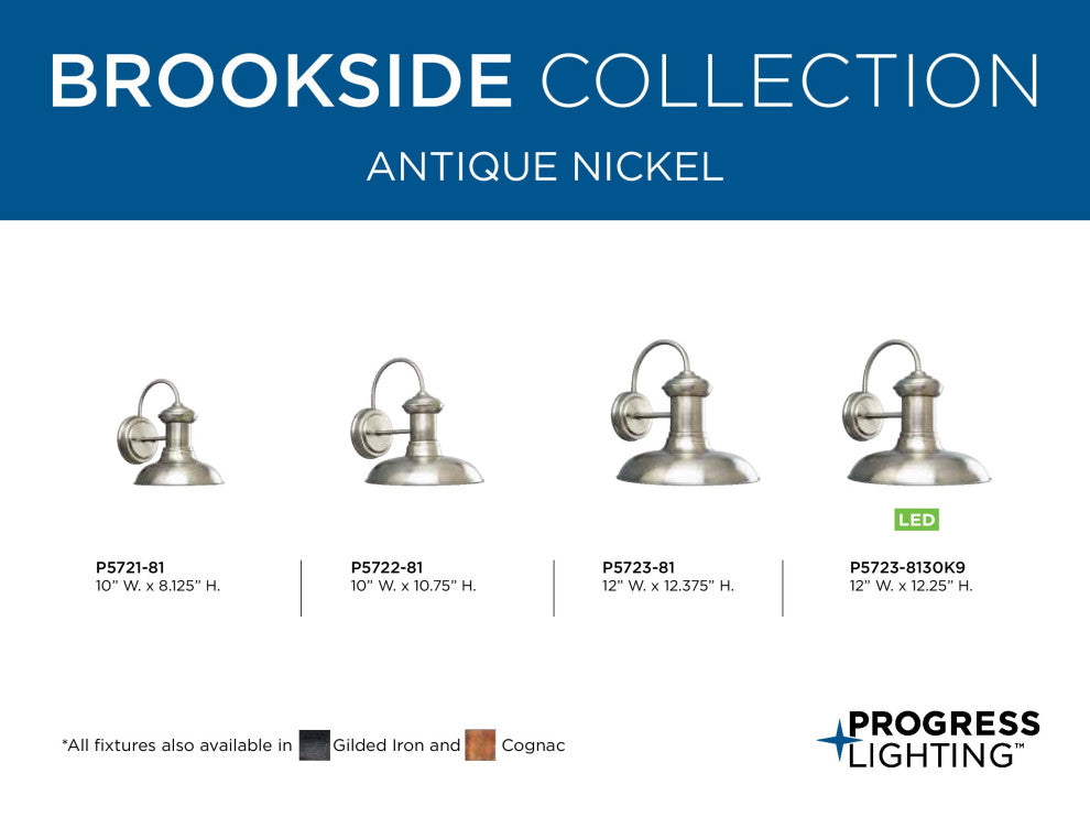 Progress Lighting 1-Light Wall Lantern Metal Shade, Antique Nickel