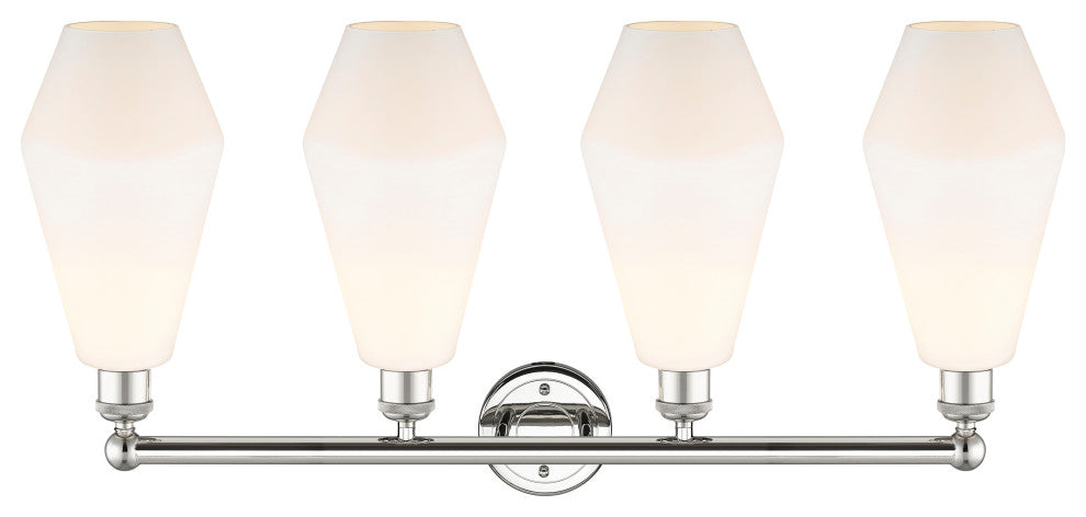 Cindyrella 4-Light 34" Vanity Light, Polished Nickel, Cased Matte White Shade