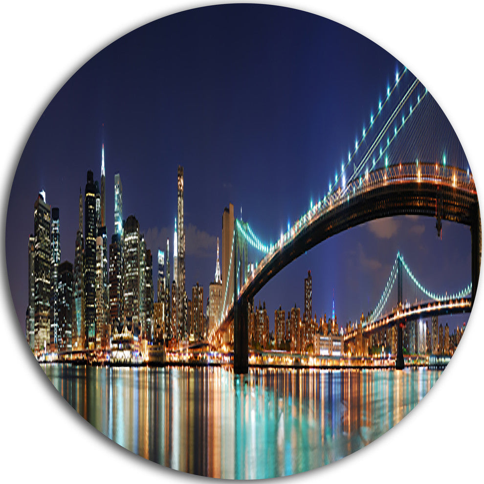 Brooklyn Bridge Panorama, Cityscape Photo Large Disc Metal Artwork, 36"