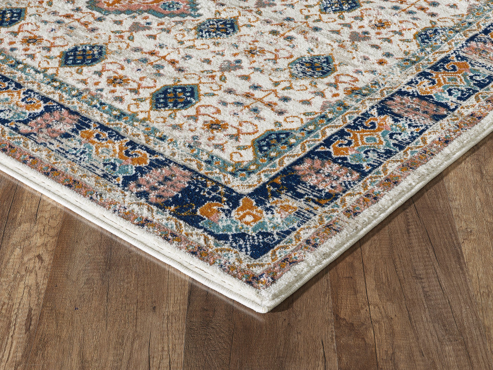 Abani Porto PRT150A Traditional Ivory and Orange Medallion Area Rug