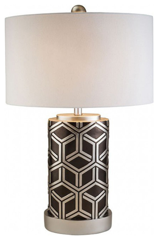 Well-designed Polyresin Table Lamp, Silver And Black