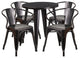 24'' Round Black-Antique Gold Metal Indoor-Outdoor Table Set With 4 Arm Chairs