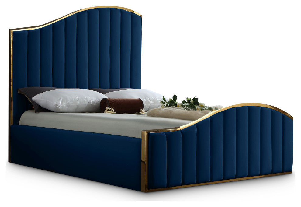 Jolie Black Velvet King Bed, Navy, King