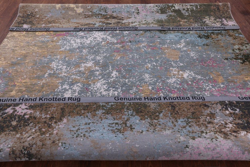 Abstract Handmade Wool and Silk Rug 8' 1" X 10' 1" Q6846