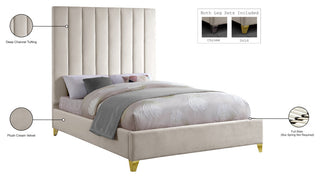 Via Velvet Upholstered Bed, Cream, Queen