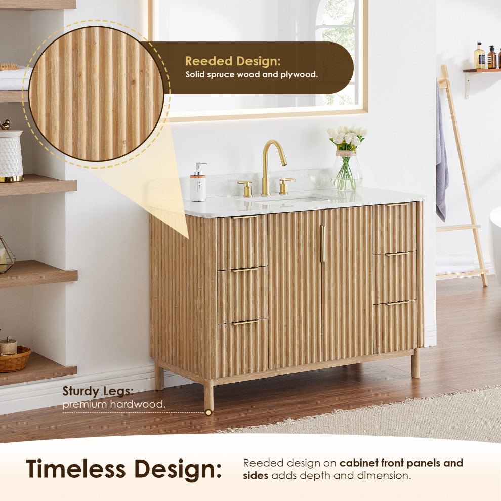 Sierra Bathroom Vanity, Washed Light Brown, 48inch, Without Mirror