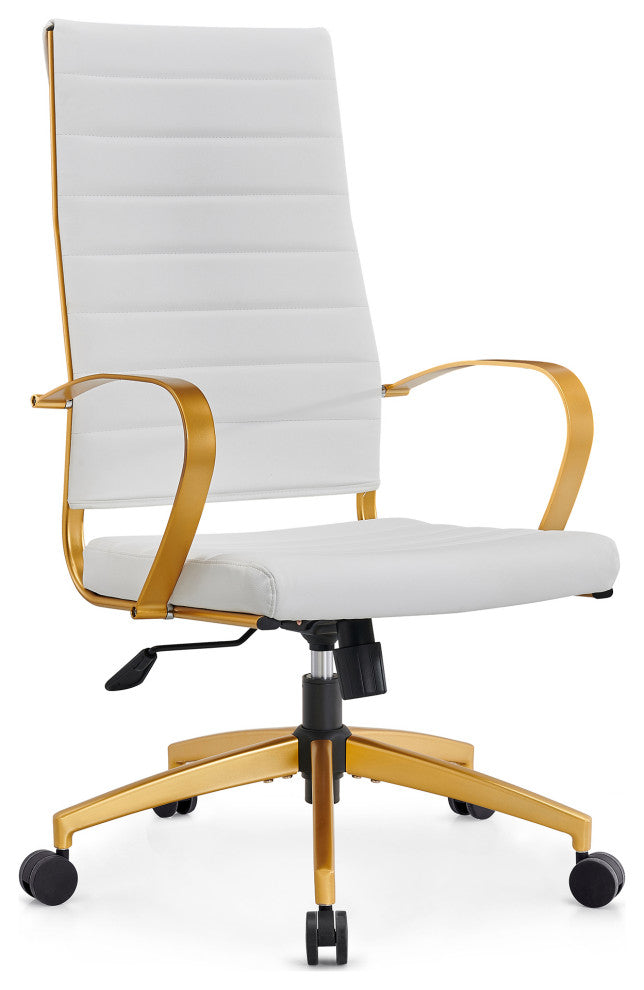 LUXMOD High Back Adjustable Swivel Computer Chair, Gold White