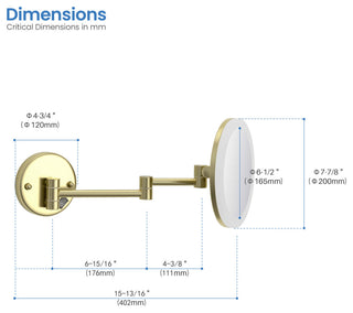 Circular LED Wall Mount One Side 5x Magnifying Make Up Mirror, Brushed Gold