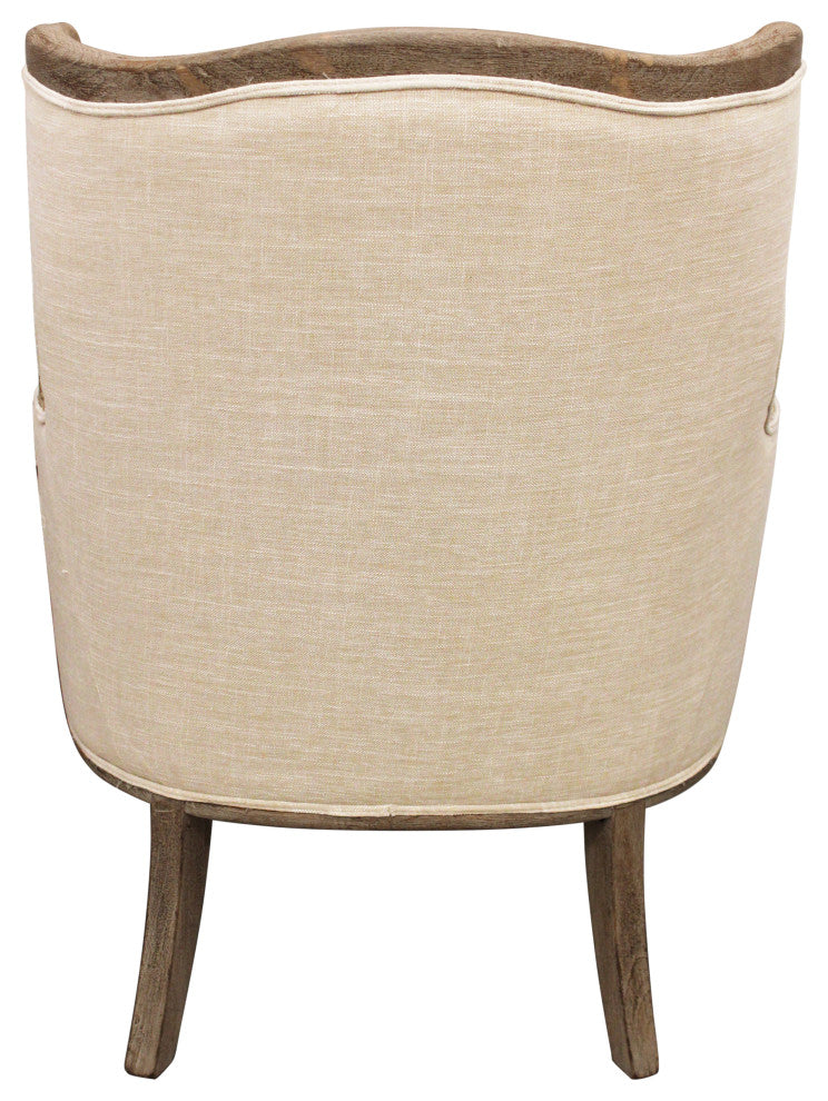 Dan Lounge Arm Chair with Exposed Wood Trim and Frame in Natural Linen Fabric