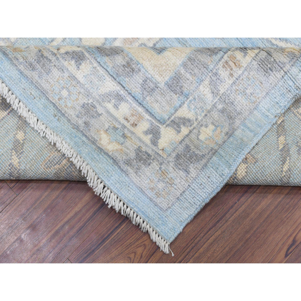 Blue Wool Hand Knotted Afghan Oushak All Over Design Oriental Rug, 9'1"x11'10"