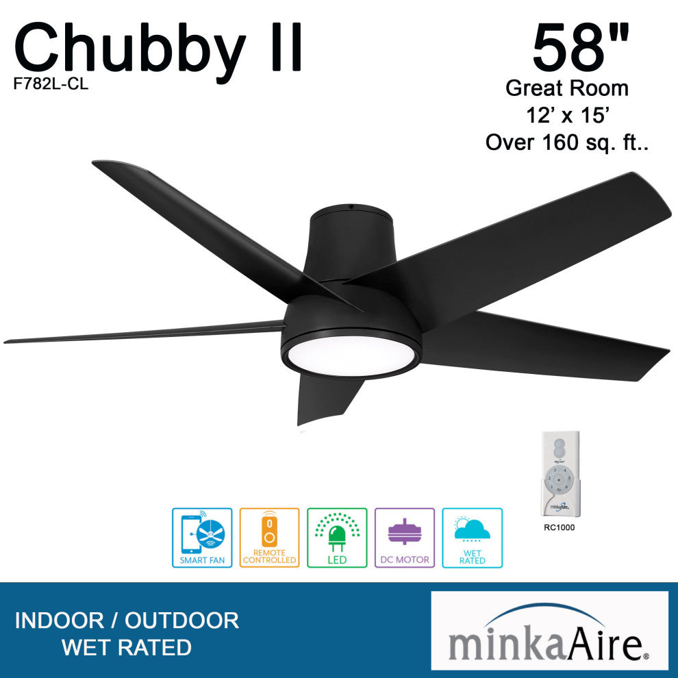 Minka Aire Chubby II 58" Outdoor Coal Smart LED Ceiling Fan with Remote Control