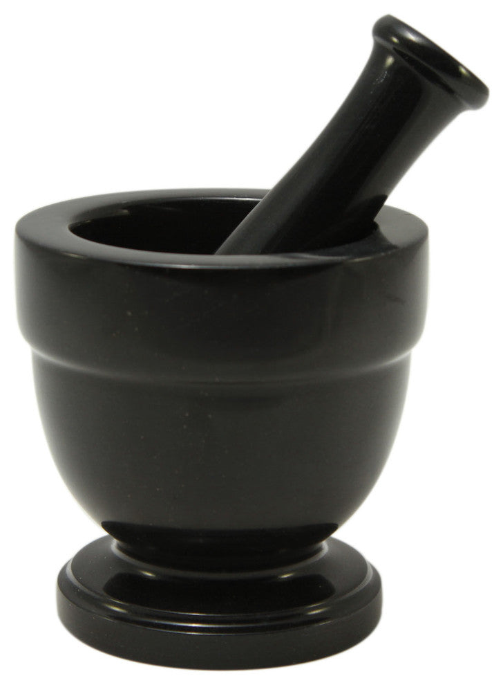 Asclepius Collection Jet Black Marble Small Mortar and Pestle Set