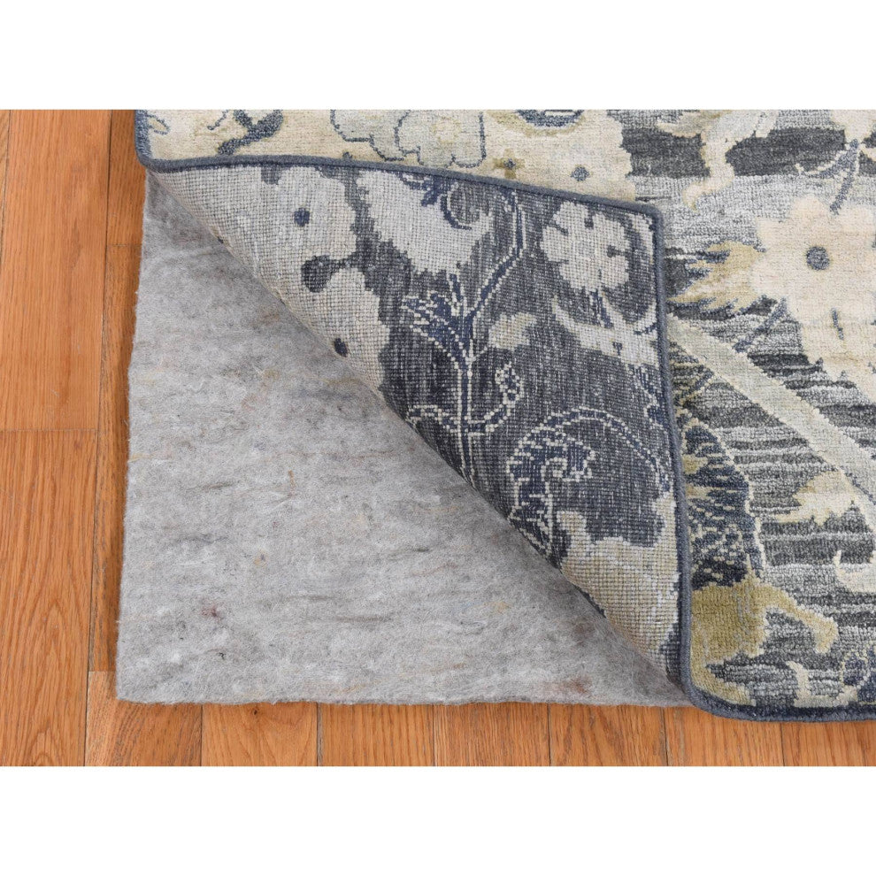 Thunder Gray Hunting Design Silk With Wool Hand Knotted Oriental Rug 4'x6'3"