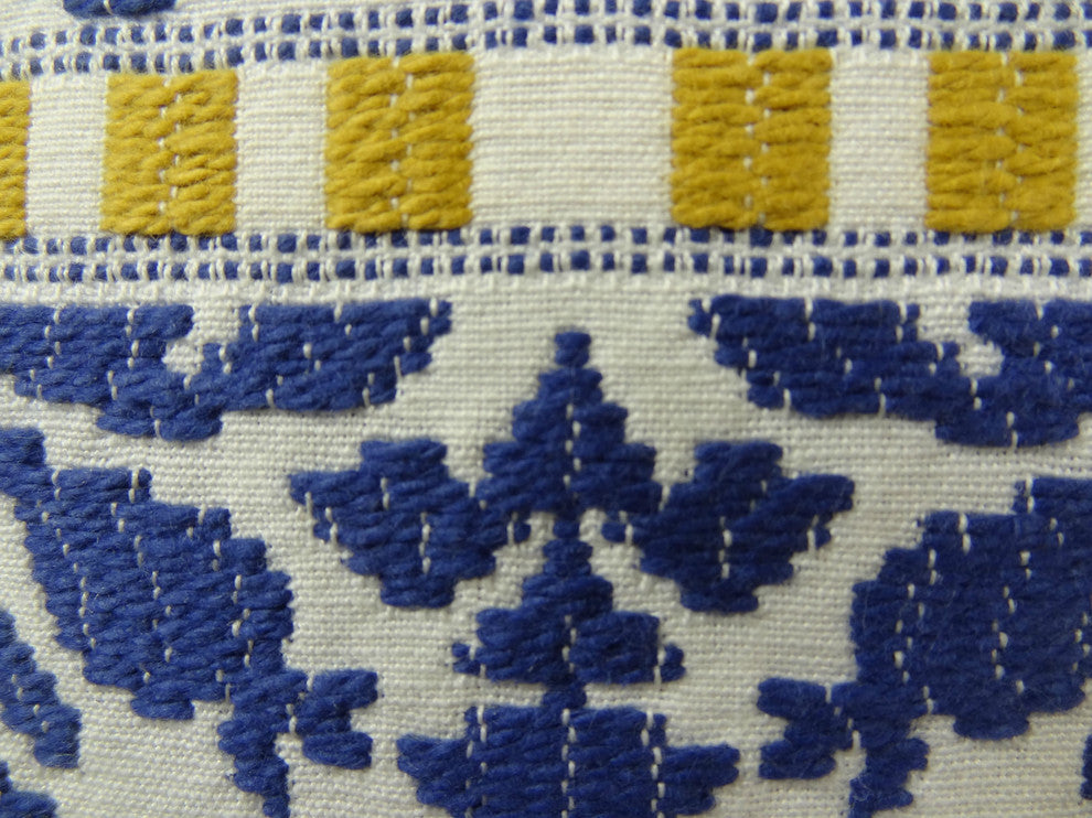 Splendid Aztec Blue and White Handmade Luxury Pillow, 22"x22"