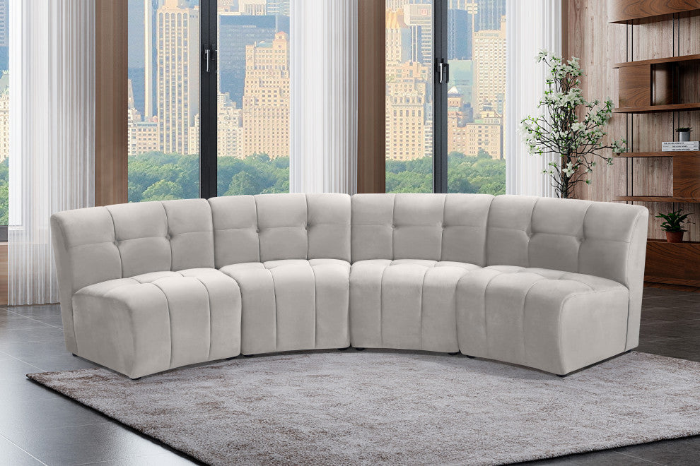 Limitless Velvet Upholstered 4-Piece Modular Sectional, Cream