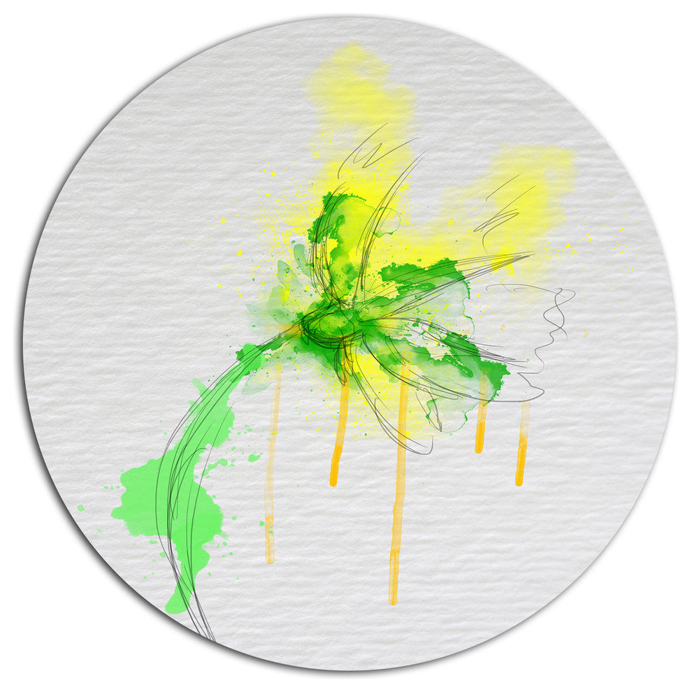 Beautiful Yellow Green Flower Sketch, Floral Round Metal Wall Art, 36"