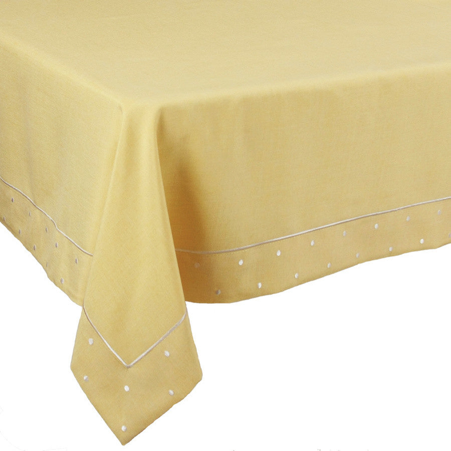 Polka Dot Embroidered Easy Care Tablecloth 60"x104", Yellow