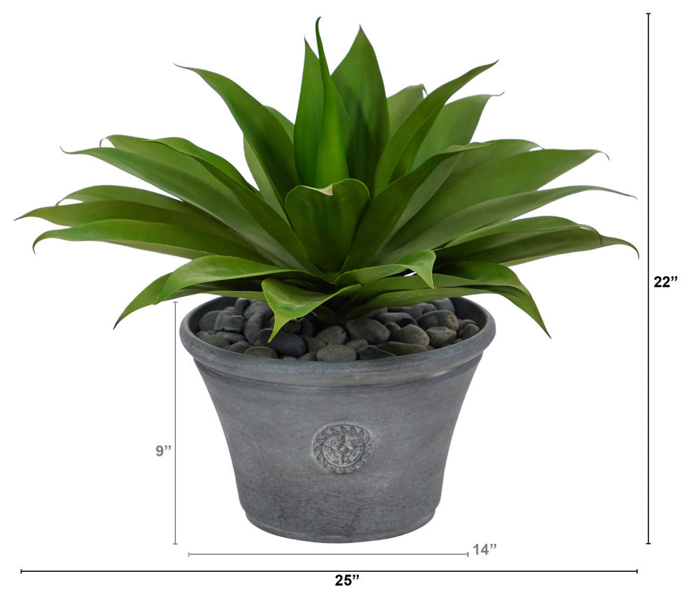 22" Agave Succulent Artificial Plant, Gray Planter