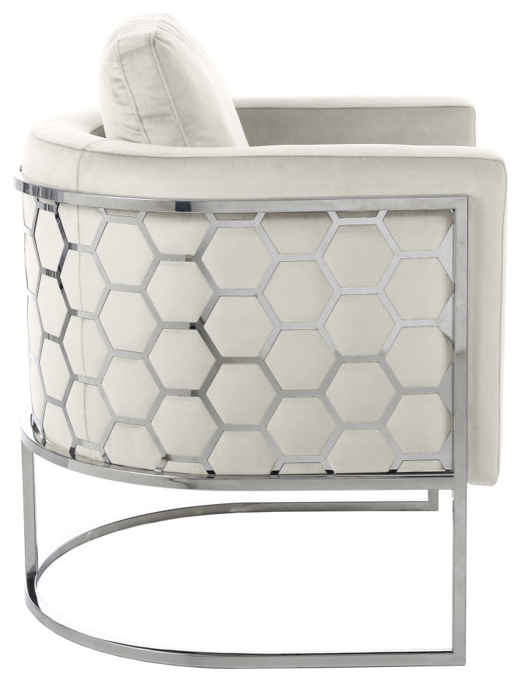 Casa Velvet Upholstered Chair, Cream, Chrome Finish