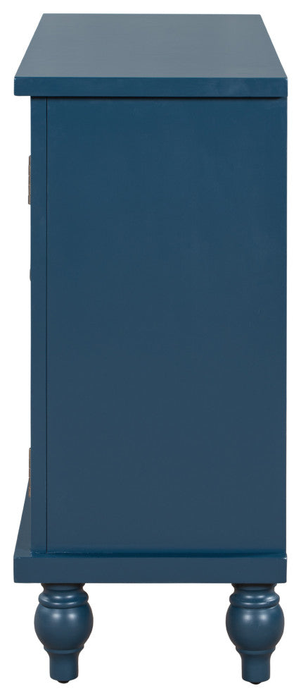 Wood Double Mirrored Door Accent Cabinet with Adjustable Shelf, Blue, 35" X 14"
