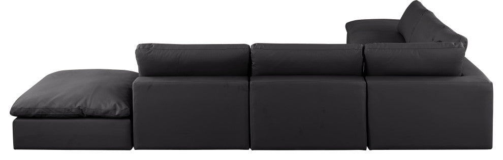 Comfy Upholstered L-Shaped Modular Sectional, Black, 7-Piece: 4 Armless Chair, 1 Corner Chair, 2 Ottoman, Vegan Leather