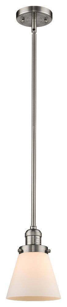1-Light Small Cone 6" Pendant, Brushed Satin Nickel, Glass: Matte White Cased